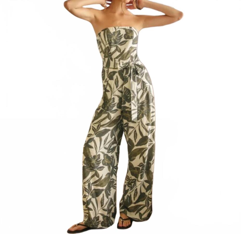 NEW DRESS FORUM swaying palms strapless jumpsuit in green multi